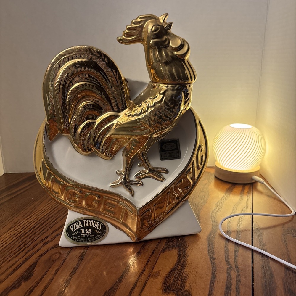 1970 Golden Rooster Ezra Brooks Decanter 24k Gold